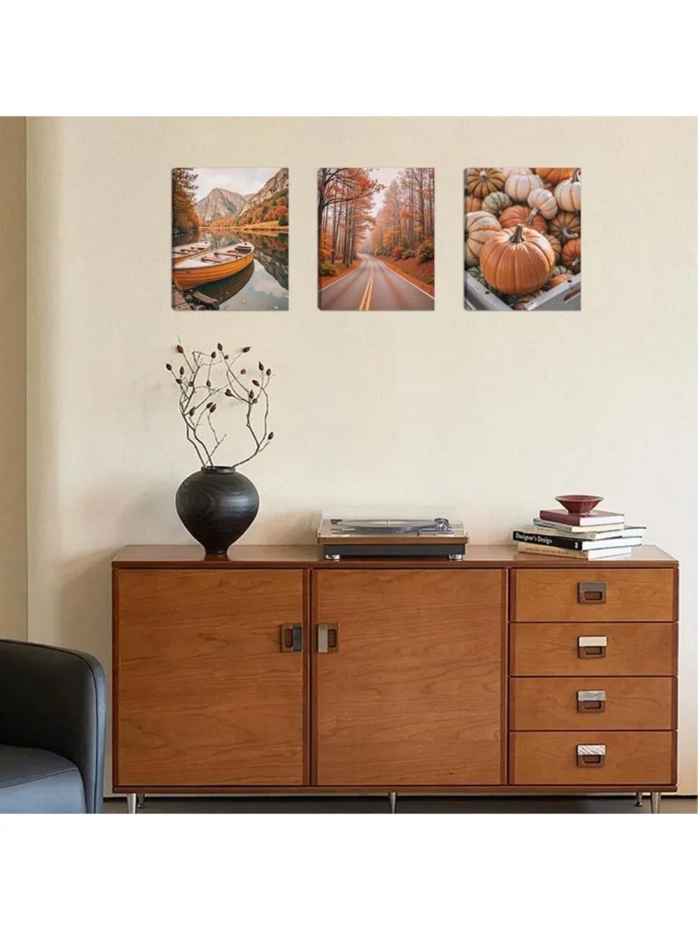 Rustic Autumn Canvas Wall Art Set - 6Pcs Pumpkin Maple Leaf Decor for Home